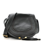 Grained Calfskin Medium Marcie Saddle Bag Black