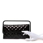 Patent Calfskin Quilted Metal Handle Clutch So Black