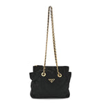 Nylon Tessuto Impuntu Quilted Flap Shoulder Bag Black