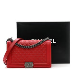 Lambskin Quilted New Medium Boy Flap Red