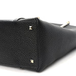 Grained Calfskin North South Rockstud Tote Black