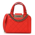 Grained Calfskin Stitched Mini Label Click Shopper Tote Red