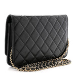 Lambskin Quilted Golden Class Wallet on Chain WOC Black