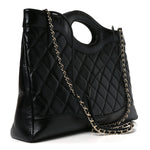 Shiny Lambskin Quilted 31 Shopping Bag Black