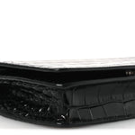 Shiny Calfskin Logo Crocodile Embossed Ville Wallet on Chain Black