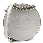 Metallic Glazed Calfskin Round As Earth Evening Bag Silver