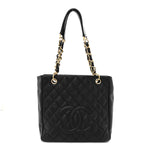 Caviar Quilted Petit Shopping Tote PST Black