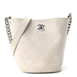 Crumpled Calfskin Bucket Bag White