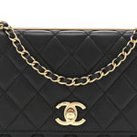 Lambskin Quilted Trendy CC Wallet On Chain WOC Black