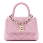 Caviar Quilted Coco Handle Clutch With Chain Pink
