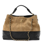 Suede Calfskin Shiny Lambskin Quilted Small Coco Base Shopping Bag Beige Black