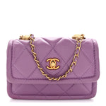 Shiny Lambskin Quilted Extra Mini Flap Purple