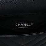 Caviar Chevron Quilted Mini Coco Handle Flap Dark Grey