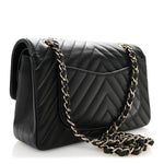 Caviar Flat Chevron Quilted Small Double Flap Black