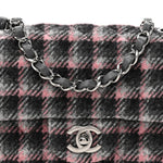 Wool Plaid Quilted Mini Rectangular Flap Pink Grey Multicolor