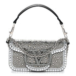 Crystal Suede Enamel Vlogo Small Loco Shoulder Bag Silver