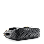 Shiny Crumpled Calfskin Quilted Wavy CC Hobo Black