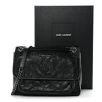 Crinkled Calfskin Matelasse Monogram Medium Niki Chain Satchel Black