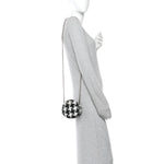 Tweed Quilted Round Clutch With Chain Black Ecru White