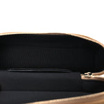 Suede Calfskin Shiny Lambskin Stitched Top Handle Slim Vanity Case With Chain Beige Black