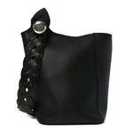 Smooth Calfski Large Woven Pebble Bucket Bag Black