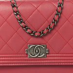 Calfskin Quilted Boy Wallet On Chain WOC Pink