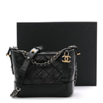 Aged Calfskin Quilted Small Gabrielle Hobo Black