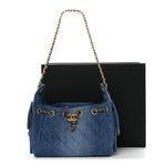 Washed Denim Quilted Mini Chanel 25 Handbag Blue