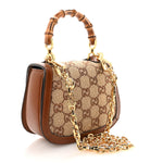 New Canvas Charisma Calfskin Crystal GG Monogram Small Bamboo 1947 Top Handle Bag Camel Ebony