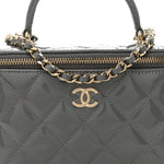 Patent Quilted Quilted Small Top Handle Vanity Case With Chain Grey