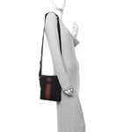 Techno Canvas Selleria Calfskin Web Small Flat Messenger Bag Black