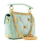 Crystal Suede Small Roman Stud Shoulder Bag Green