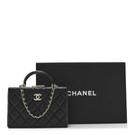 Lambskin Quilted Small CC Top Handle Box Bag Black