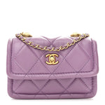 Shiny Lambskin Quilted Extra Mini Flap Purple