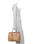 Saffiano Cuir Medium Double Handle Bag Caramel Fuoco