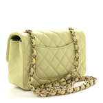 Lambskin Quilted Mini Rectangular Flap Light Green