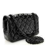 Patent Calfskin Quilted Mini Rectangular Flap So Black