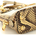 Snakeskin Boarded Plutone Calfskin Mini Horsebit 1955 Top Handle Bag White Multicolor