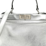 Vitello Catalan Mirror Medium Peekaboo Iconic Satchel Argento