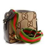 Monogram Jumbo GG Textured Dollar Calfskin Web Messenger Shoulder Bag Camel Ebony New Acero