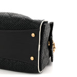 Braided Raffia Calfskin Small Chanel 25 Handbag Black White