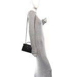 Goatskin Quilted Top Handle Slim Vanity With Chain Black