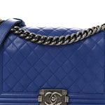 Calfskin Quilted Medium Boy Flap Blue