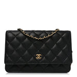 Caviar Quilted Wallet on Chain WOC Black