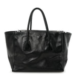 Glace Calf Twin Pocket Tote Black