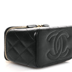 Lambskin Quilted Small Pillow Crush Vanity Case With Chain Black