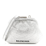 Metallic Textured Calfskin Logo Cloud Coin Purse With Strap Silver