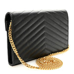 Grain De Poudre Matelasse Chevron Monogram Chain Wallet Black