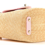 Raffia Braided Lambskin Small Wicker Tote Beige Light Pink