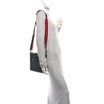 GG Supreme Monogram Web Small Flat Messenger Bag Black Grey